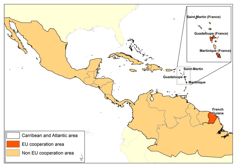 Caribean and Atlantic area map