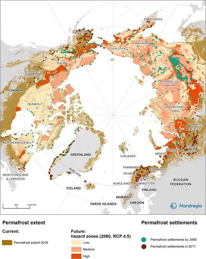 Human settlements at risk of permafrost thaw by 2060